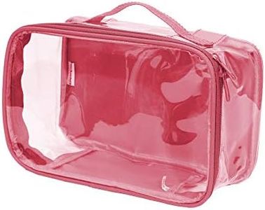 Small Clear Travel Packing Cube/See Through PVC Plastic Pouch for Carry On Suitcase, Backpack or Diaper Bag/Transparent Multipurpose Accessories, Makeup & Underwear Organizer w/Handle (Burgundy)