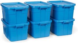 Rubbermaid Roughneck 14 Gallon Storage Totes, Pack of 6, Durable Stackable Storage Containers with Lids, Nestable Plastic Storage Bins for Camping Supplies, Blankets, Holiday Storage, Heritage Blue