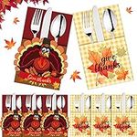 36 Pieces Thanksgiving Utensil Cutlery Holders Cutlery Wraps Bag with Maple Leaf and Turkey Give Thanks Cutlery Pouch Holder Silverware Pouch Bags for Fall Harvest Party Supplies Thanksgiving Decor