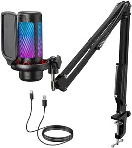 TONOR Gaming Microphone Set with Boom Arm, Vocal Condenser Microphone for PC with Stand, USB Mic with controllable RGB Light, One Tap Mute, Volume Control, for Discord, Twitch Streaming, TC310+