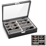 ProCase 8 Slots Wooden Sunglasses Organizer Trays for Men Women, Glass Display Case Multiple Pairs Eyewear Eyeglass Holder Storage Box -Black