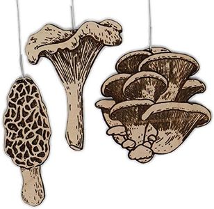 Mushroom Christmas Ornament Pack | Morel, Oyster, and Chanterelle Mushrooms Set of 3 Wood Handmade Holiday Decorations