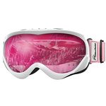 OutdoorMaster Kids Ski Goggles - Helmet Compatible Snow Goggles for Boys & Girls with 100% UV Protection (White-Pink Frame + VLT 46% Pink Lens)