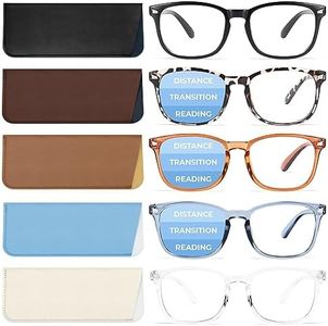 BLS 5 Pack Reading Glasses Blue Light Blocking, Fashion Square Computer Readers Anti Glare/Eye Strain/UV Ray Blockers Eyeglasses Women/Men (3Multifocus+2Readers with Cases, 1.5)