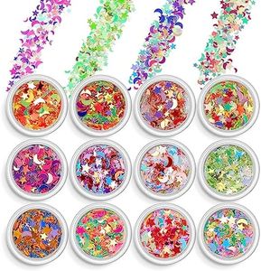 AOOWU Paillettes Unghie, 12 Colori Glitter Unghie Paillettes Polvere Kit Polvere Glitterata, Brillantini Unghie Olografico Porporina Polver Decorazioni Nail per Unghie DIY Viso Corpo Occhi(17#Lamina)