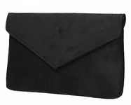 Leah Ward Women's Faux Suede Leather Clutch Bag Wedding Party Evening Purse Handbags (Black)