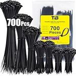 700 Pack Cable Ties Assorted Sizes 100/150/200/250/300mm×3.6mm Width Black Zip Ties 40lbs Heavy Duty Tie Wraps Assorted Plastic Zip Ties Wire Ties Small Nylon Plastic Cable Ties for Indoor and Outdoor