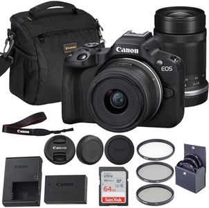 Canon EOS R50 Mirrorless Camera with RF-S 18-45mm & 55-210mm Lenses, 24.2MP APS-C, 4K Bundle with 64GB SD Card, Shoulder Bag, 3 Filter Kit, Wi-Fi, Bluetooth & 1-Year Warranty