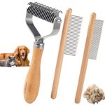 HIMODA Dog Cat Brush for Dematting, Deshedding, 3 Pack Pet Grooming Kit of Knotting Comb, Shedding Brushes, Double Sided Undercoat Rake to Remove Mats, Premium Wood Handle