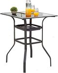 LOKATSE HOME Patio Bar Height Outdoor Table Bistro Square Outside High Top with 2-Tier Metal Frame (27.6"x 27.6"x 36.2"H), Black