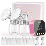 Lulia Breast Pump,Travel Family Portable Breast Pump Portable Dual Breastfeeding Pump Pain Free with 3 Modes 9 Levels Massage, BPA Free, Rechargeable Breast Milk Pump with10 Storage Bags（Pink