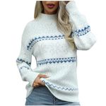 AMhomely Jumpers Women Sweater Autumn Casual Long Sleeve Knitted Top Snowflake Knitted Casual Pullover Tops Crewneck Loose Fit Sweater Thermal Cable Knit Jumpers Christmas Holiday Knitwear Blue XL