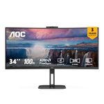 AOC CU34V5CW/BK 34inch Monitor Curved Ultra Wide WQHD 3440x1440p, 165Hz, 1ms, FreeSync Premium, Flicker-Free, Adjustable Stand, Built-in Speakers, Low Blue Light, USB Hub, Respawn 3-Year Warranty