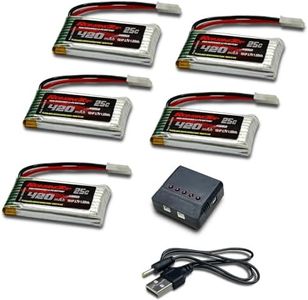 RoaringTop 5PCS 3.7V 420mAh 25C Lipo Batterie avec Molex Plug avec Chargeur 5en1 pour SYMA Q11 H99W H31 H6C H98 TR-C385 TR-P51 TR-F2 pièces d'aéronef à Quatre Axes Modèle d'avion Batterie de Drone