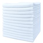 Polyte Premium Microfiber Kitchen Dish Hand Towel Waffle Weave 12 Pack (16x28 in, White)