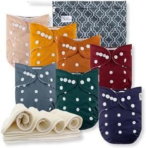 Nora's Nursery Cloth Diapers 7 Pack with 7 Inserts & 1 Wet Bag - Waterproof Cover, Washable, Reusable & One Size Adjustable Pocket Diapers for Newborns and Toddlers-Pacific Neutrals