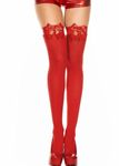 RSLOVE Sheer Thigh High Stockings for Women Sexy Stay Up Stockings with Satin Bow Over Knee High Socks Tights Red Onesize