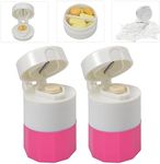 2 PCS Pill Cutter,Pill Crusher Splitter Grinder,[3 in 1] Multifunction Pill Splitter for Purse Pocket to Crushes Pills, Vitamins, Tablets, Supplements-Pink