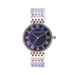 Giordano Eleganza Collection Round Analog Watch for Women, Diamond-Set with Metal Strap Ladies Water Resistant Wrist Watch - A2083 (Dial: Blue, Strap: Rose Gold)