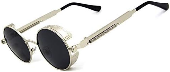 Ronsou Steampunk Style Round Vintage Polarized Sunglasses Retro Eyewear UV409 Protection Matel Frame silver frame/gray lens