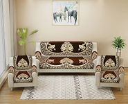 jayvaam Velvet Sofa Cover with Arm Covers Set of 5 Seater - Premium Sofa Covers 3 Seater and 2 Seater Full Cover Set for Couch Seat - Heavy Fabric Sofa Slip Back Protector, 2701_Brown
