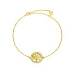 SISGEM 9ct Gold Tree of Life Bracelet, Solid Gold Family Tree Charm Link Bracelet with Cubic Zirconia, for Her Girlfriend Mum, 6.5+1+1inch