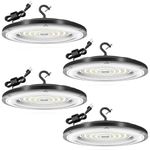 4-Pack High Bay LED Shop Lights, 150W 22500LM UFO High Bay Light (Eqv. to 600W MH/HPS), 6ft Power Cord, 6500K Daylight, IP65 Waterproof Shop Light for Garage, Workshop, Warehouse, Barn