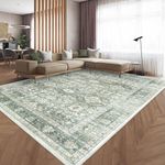 HOMFINE Vintage Area Rug for Living Room - Machine Washable Rug Soft Short Pile for Bedroom Kitchen Floral Print Traditional Rug Stain Resistant, Home Decor Office Carpet, Green, 160 * 230CM