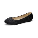 DREAM PAIRS Womens Ballet Flat Slip-on Rhinestone Ballerina Pumps Shoes Loafers,Size 6,Black,Sole-Shine