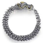 Silver Handmade Dragon Chain Bracelet,Retro Style Steel Dragon Link Chain Bracelet,Gothic Style Stainless Steel Curb Chain Dragon Bracelet Toggle Clasp,Silver Dragon Bracelet Vintage Jewelry (22cm)