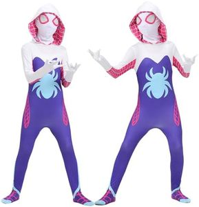 Raveparty Ghost Spider Costume Kids Adult, Superhero Spider Suit Outfit Spider Fancy Dress Up with Jumpsuit Separated Mask for Cosplay Carnival Birthday Party Superhero Theme Party (Style A, 110)