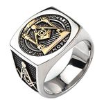 Titanium Stainless Steel Masonic Ring Compass Square G Pillars All Seeing Eye Freemason Master Mason Signet Ring for Men Women Size T 1/2