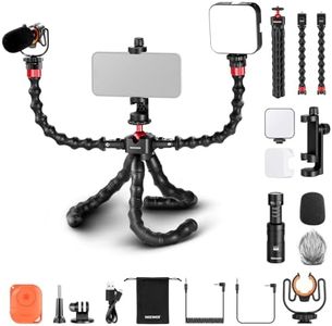 NEEWER Vlogging Kit for iPhone, YouTube Starter Kit with T91 Flexible Tripod, CM14 PRO Mic, PL81 Light, Extension Arms, Phone Holder, Remote Shutter, Action Camera Mount Compatible with GoPro iPhone