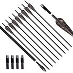 ARCHERY SHARLY 31" Carbon Hunting Arrow for Compound & Recurve Bow and Longbow with 4Inch Turkey Feather Fletching, Targeting Practice Arrows with Removable Tips and Adjustable Nocks (12 Pack)