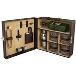 Anything & Everything Bar Set | Portable Leatherette Bar Set | Wine Case | Whisky Case | Wooden Bar Set for Picnic | Portable Bar Accessories Set (Holds 01 Bottle & 04 Whisky Glasses) (Brown & Beige)