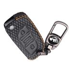 AUTODIFY™ Soft Leather Car Key Cover Black/Brown with Metal Alloy Key Chain Compatible for Xhorse DS Model Universal Remote flip Key