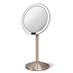 simplehuman ST3010 12cm Sensor Mirror Fold, Light Up Makeup Magnifying Mirror, 10x Magnification, Includes Padded Travel Case, LED Tru-Lux Light System, Rechargeable, Rose Gold Stainless Steel