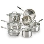 Lagostina Q939SC64 Tri-Ply Stainless Steel Multiclad Dishwasher Safe Oven Safe Glass Lid Cookware Set, 12-Piece, Silver