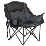 soges Oversized Folding Camping Chair for Adults - Extra Wide Seat, Extra Large Cup Holder&Cooler Bag,400lbs Support Heavy-Duty Padded Folding Chair,Quad Lumbar Back, Portable for Outdoor,Black&Gray