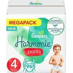 Pampers Harmonie Pants Diapers Size 4 (9-15kg) 0% Compromise, 100% Absorbency, Plant-Based Ingredients, Easy to Change, 96 Diapers (Pack of 4x24)