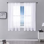 MRTREES Voile White Curtains 48 Inch Drop 2 Panels Voile Curtain Panel Rod Pocket for Door Bedroom Kitchen 55x48 Inch Drop Short Sheer Curtains 140cm x 122cm