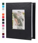 RECUTMS Small Photo Album 4x6 52 Photos, Mini Photo Book Leather Cover with Front Window, 26-Sheet Holds 52 Pictures, Artwork or Postcards Storage for Wedding Family Baby Vacation(Black)