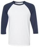 Bella Canvas Unisex 3/4-Sleeve Baseball T-Shirt L White/Navy