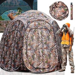 𝟮𝟬𝟮𝟰 𝐔𝐩𝐠𝐫𝐚𝐝𝐞𝐝 Hunting Blind Ground, 3-4 Person See Through Pop Up Blinds, 6-Sided Larger Hunting Blinds, Ground Blinds for Deer Hunting Turkey, Camo Tent with Carry Bag 84" x 74" x 78"H