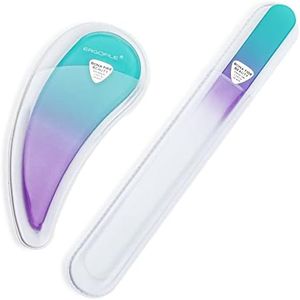 Ensemble de limes à ongles ergonomiques en verre avec étui de Bona Fide Beauty - 2 limes à ongles tchèques Ergo Crystal (bleu/lilas)