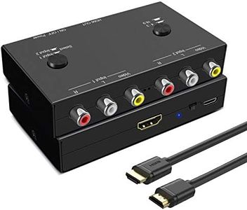 Azduou 2 AV to HDMI, 1080P/720P 2 Way RCA Composite CVBS AV Switch to HDMI Video Audio Converter Adapter Support 4:3/16:9 Switching, for Sega Xbox PS2 PS3 N64 NGC SNES WII VHS VCR Camera DVD