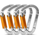 FVW 4 Pieces Heavy Duty Climbing Carabiners, 25KN Auto Locking Rock Climbing Carabiners Clips for Hammocks, Swing, Locking Dog Leash and Harness, Camping, Hiking & Utility (Silver)