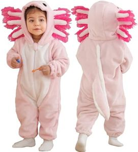 DarkCom Unisex Baby Animal Onesie Toddler Hooded Romper Halloween Cosplay Pink Axololtl Costumes Kids' Christmas Gifts 6-12 Months