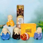 TIED RIBBONS Bhai Dooj Gift Hamper for Brother with Ferrero Rocher Chocolates (4 pcs) Box with Decorative Laughing Buddha Monk Idol Statue Greeting Card and Kalawa Moli Roli Chawal