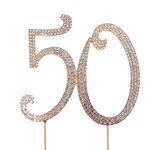 Honbay 50 Cake Topper Gold for Golden Anniversary or Birthday Premium Rhinestone Cake Topper Decoration for Your Party